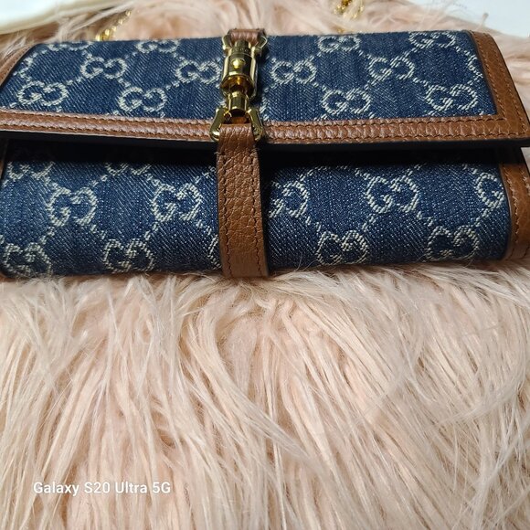 GUCCI JACKIE 1961 GG Denim Leather Chain Wallet - Picture 5 of 6